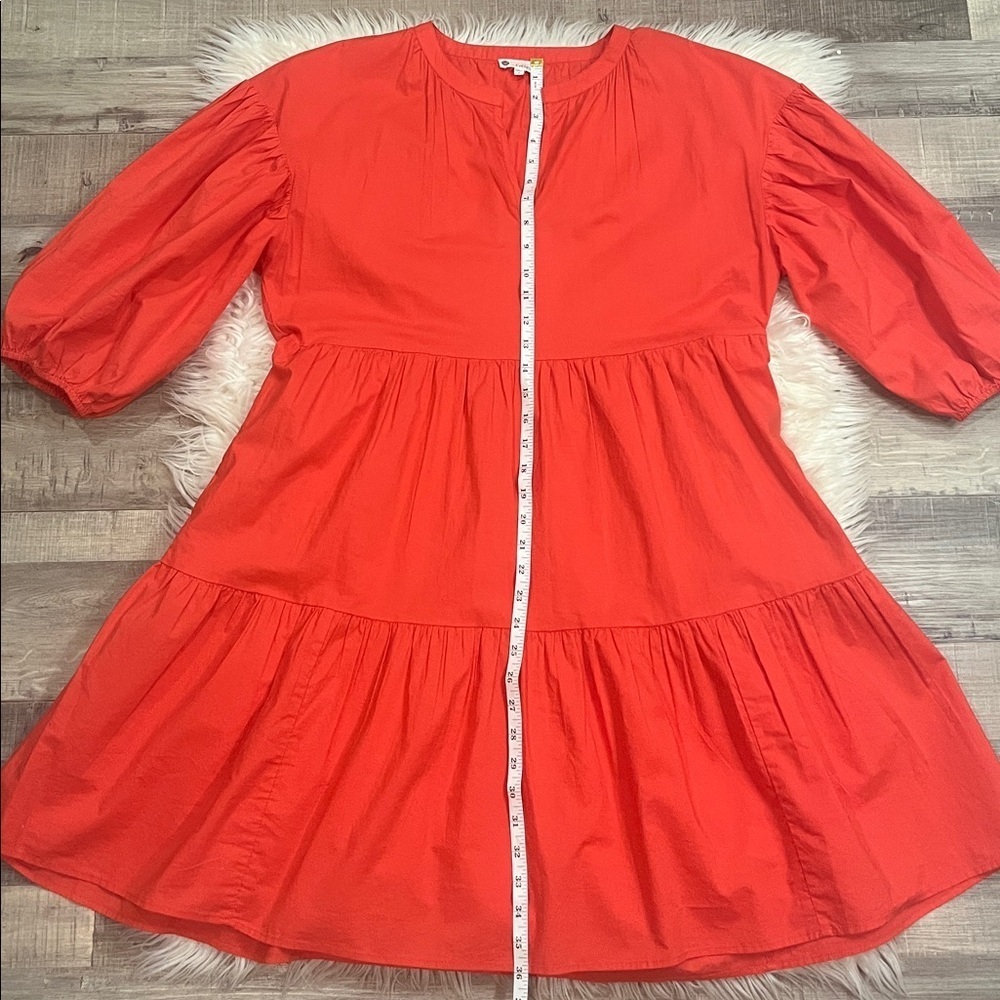Sundry x Evereve The Anywhere dress cotton poplin tiered bright coral L - Picture 11 of 11